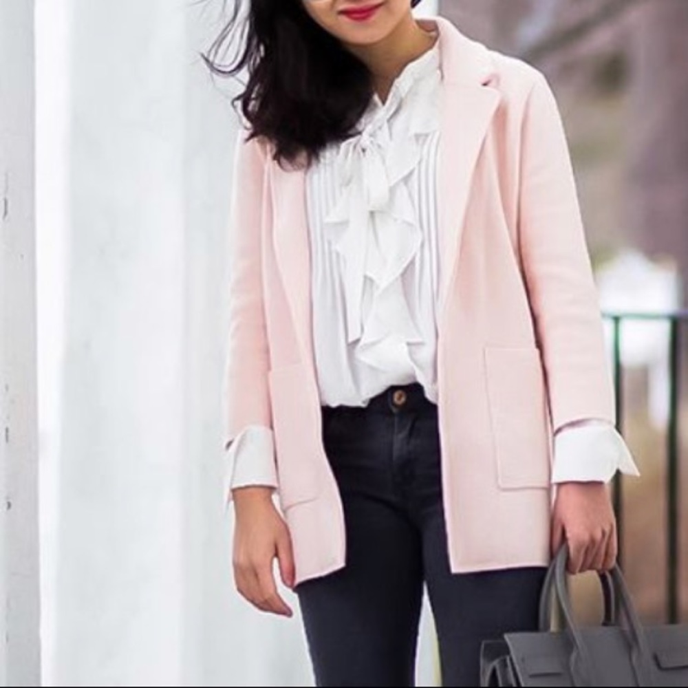 J Crew Sophie Open Front Sweater Blazer blush pink